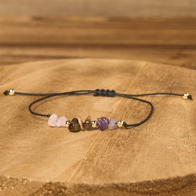 Nimara Ritual Amethyst Tiger Eye Rose Quartz Protection Anti-Anxiety Card Rope Bracelet