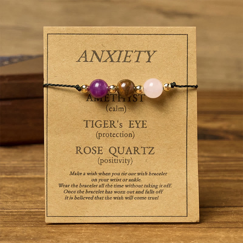 Nimara Ritual Amethyst Tiger Eye Rose Quartz Protection Anti-Anxiety Card Rope Bracelet