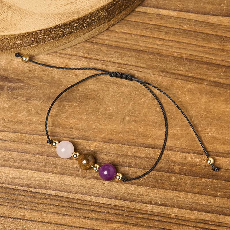 Nimara Ritual Amethyst Tiger Eye Rose Quartz Protection Anti-Anxiety Card Rope Bracelet
