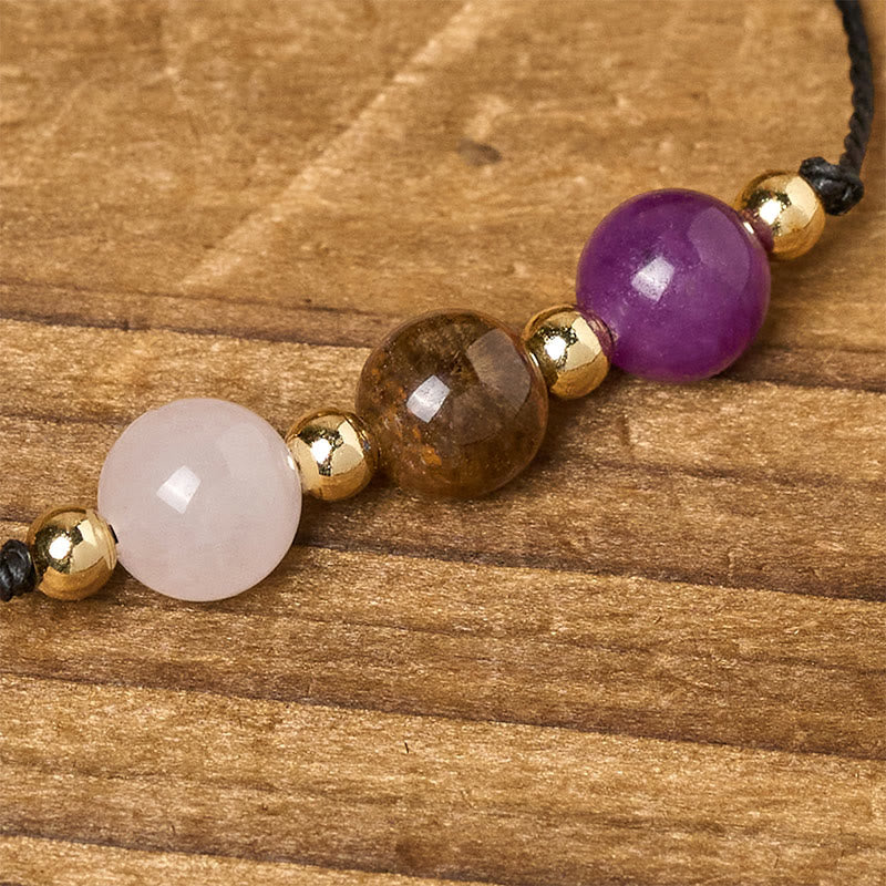 Nimara Ritual Amethyst Tiger Eye Rose Quartz Protection Anti-Anxiety Card Rope Bracelet