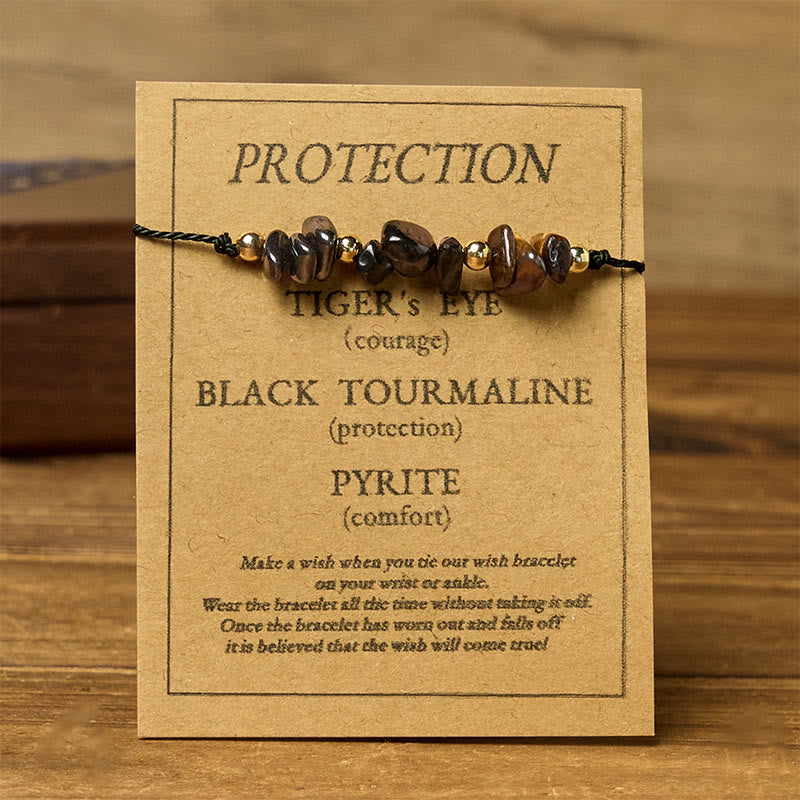 Nimara Ritual Tiger Eye Black Tourmaline Pyrite Protection Card Rope Bracelet