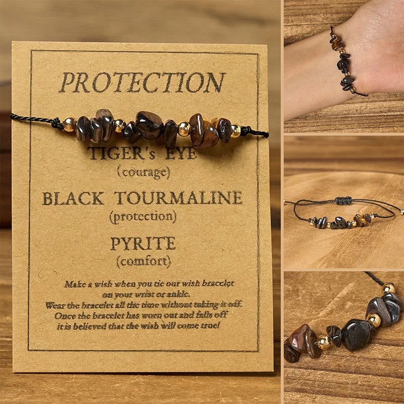 Nimara Ritual Tiger Eye Black Tourmaline Pyrite Protection Card Rope Bracelet