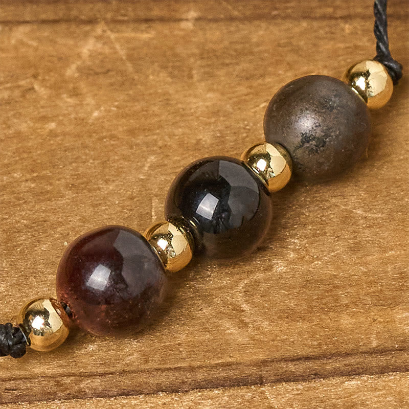 Nimara Ritual Tiger Eye Black Tourmaline Pyrite Protection Card Rope Bracelet