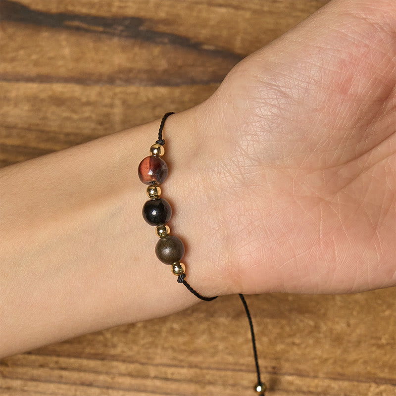 Nimara Ritual Tiger Eye Black Tourmaline Pyrite Protection Card Rope Bracelet