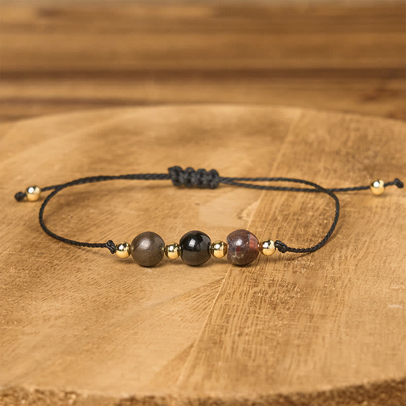 Nimara Ritual Tiger Eye Black Tourmaline Pyrite Protection Card Rope Bracelet