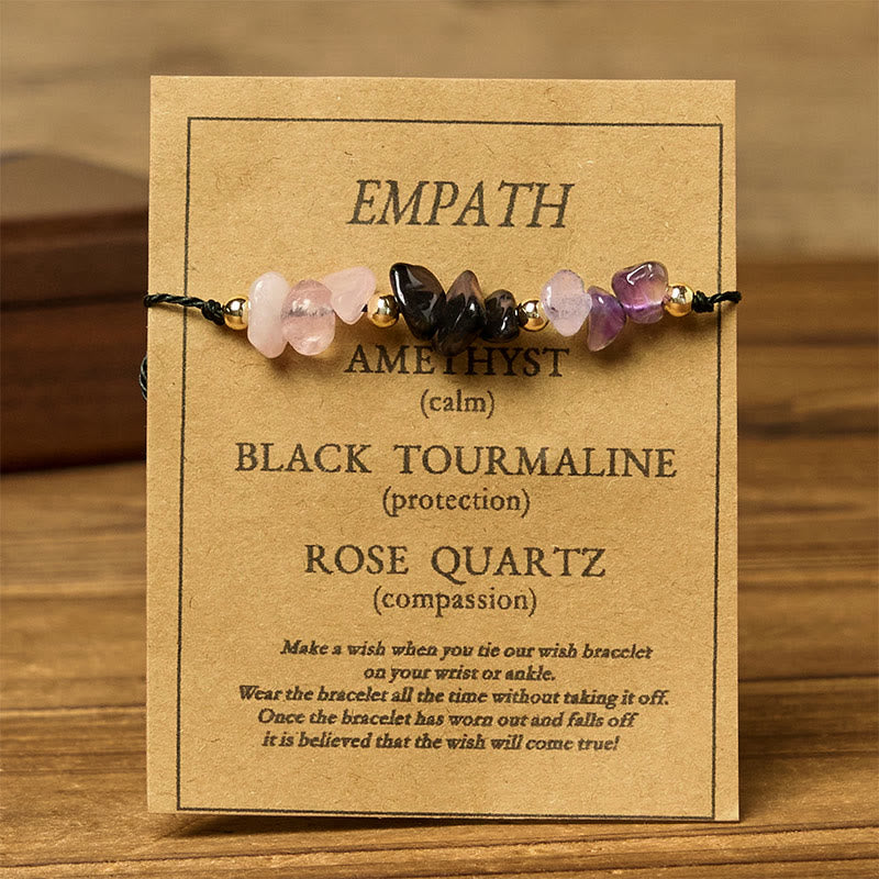 Nimara Ritual Amethyst Black Tourmaline Rose Quartz Empath Card Rope Bracelet