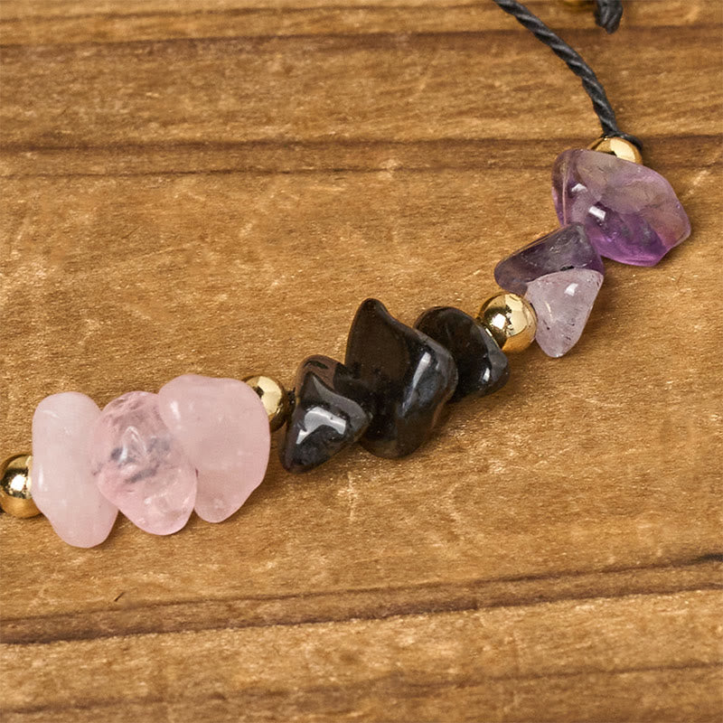 Nimara Ritual Amethyst Black Tourmaline Rose Quartz Empath Card Rope Bracelet