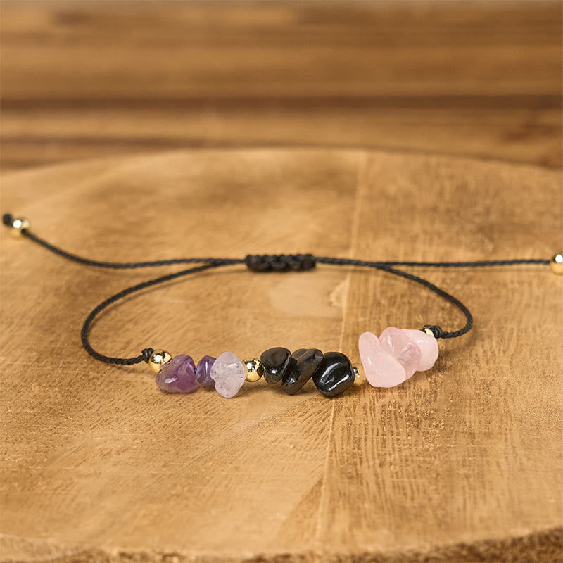 Nimara Ritual Amethyst Black Tourmaline Rose Quartz Empath Card Rope Bracelet