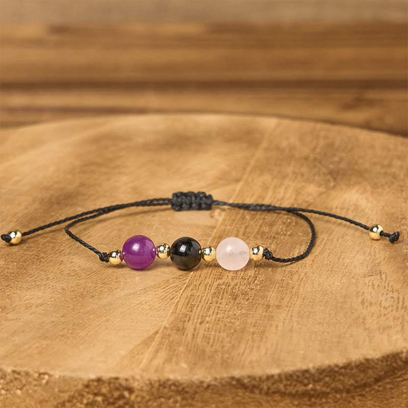 Nimara Ritual Amethyst Black Tourmaline Rose Quartz Empath Card Rope Bracelet