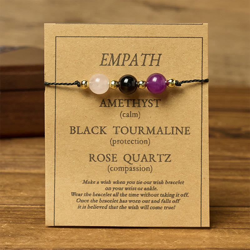 Nimara Ritual Amethyst Black Tourmaline Rose Quartz Empath Card Rope Bracelet