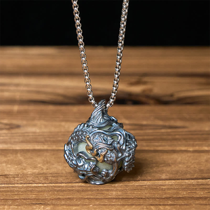Nimara Ritual Copper Dragon Surrounding Bead Strength Pendant Necklace