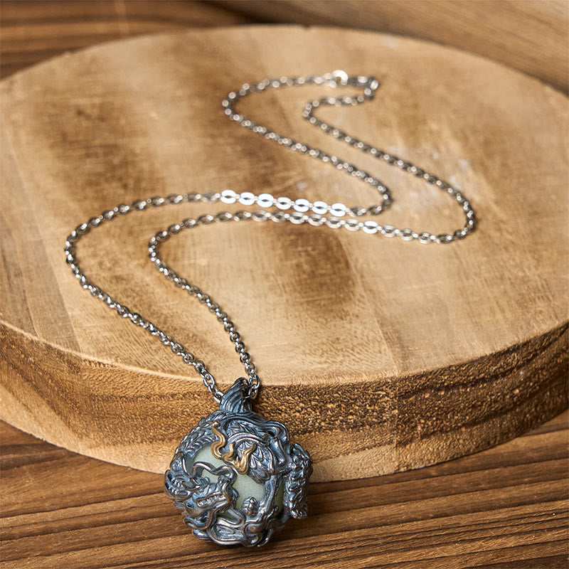 Nimara Ritual Copper Dragon Surrounding Bead Strength Pendant Necklace