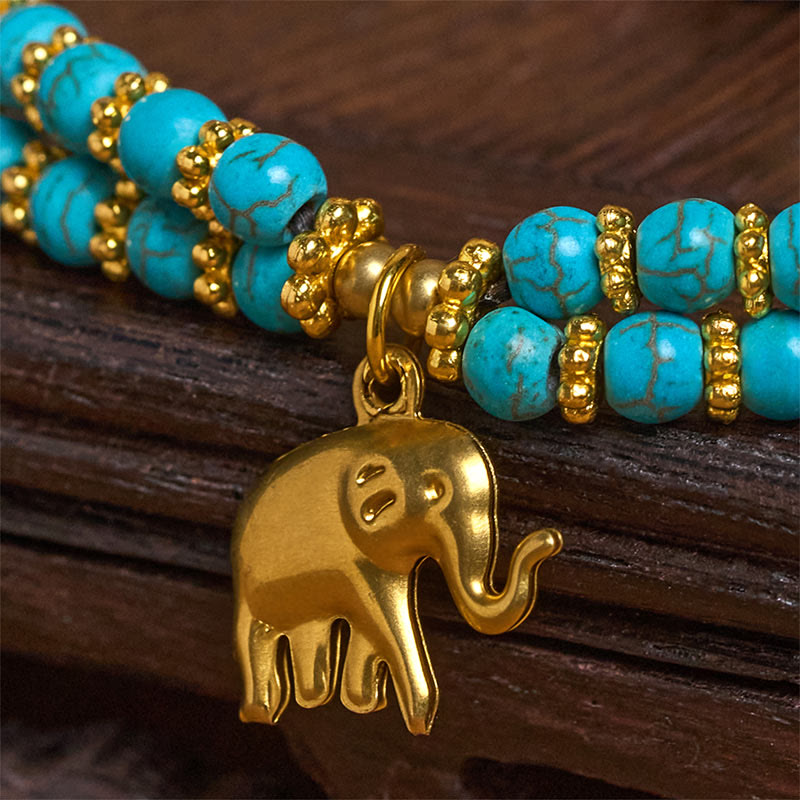 Nimara Ritual Turquoise Elephant Luck Double-layer Plated Copper Strength Bracelet