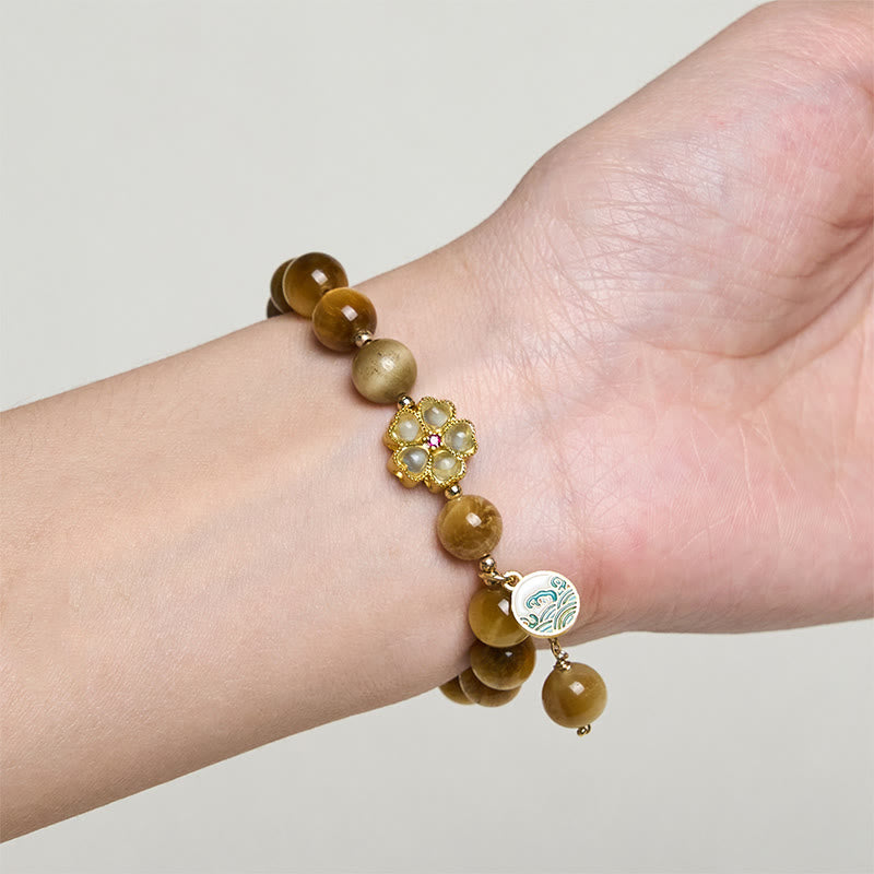 Nimara Ritual Natural Golden Tiger Eye Bell Flower Courage Bracelet