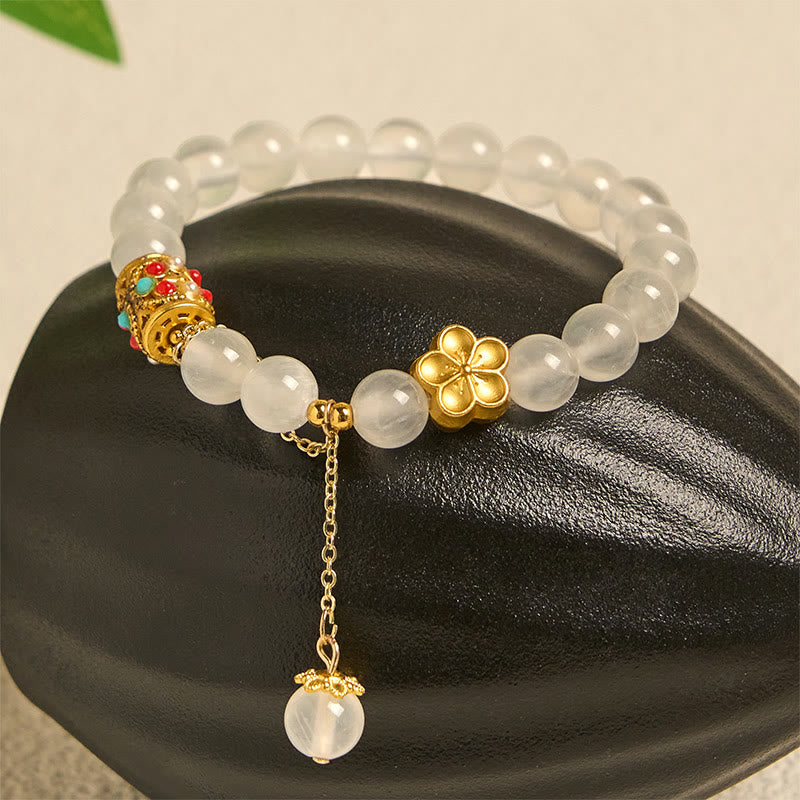 Nimara Ritual Tibetan White Agate Crystal Stone Flowers Positivity Bracelet
