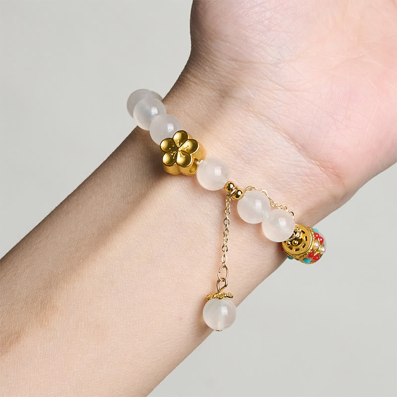 Nimara Ritual Tibetan White Agate Crystal Stone Flowers Positivity Bracelet