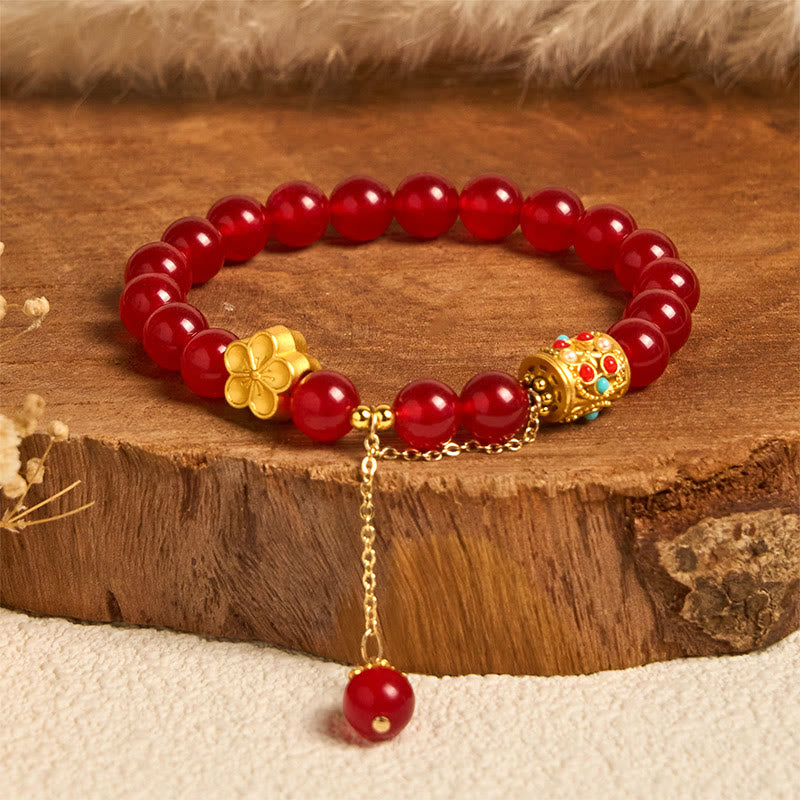 Nimara Ritual Tibetan White Agate Crystal Stone Flowers Positivity Bracelet
