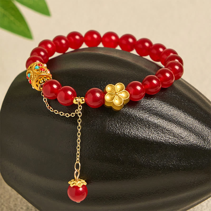 Nimara Ritual Tibetan White Agate Crystal Stone Flowers Positivity Bracelet