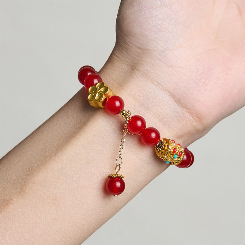 Nimara Ritual Tibetan White Agate Crystal Stone Flowers Positivity Bracelet