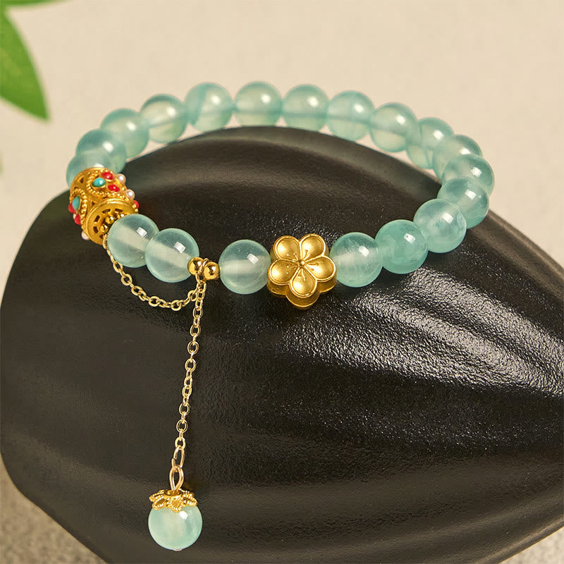 Nimara Ritual Tibetan White Agate Crystal Stone Flowers Positivity Bracelet