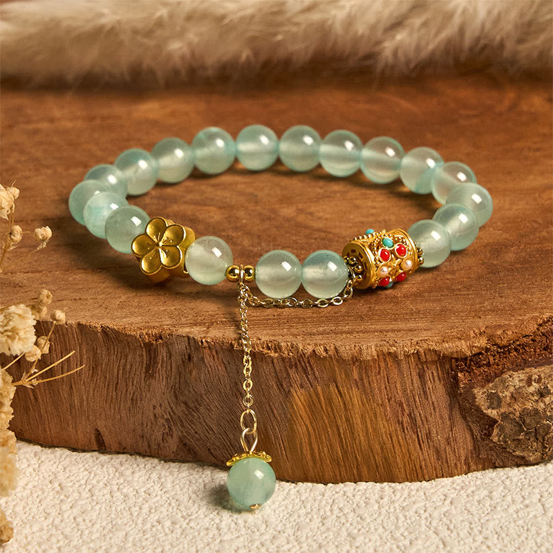 Nimara Ritual Tibetan White Agate Crystal Stone Flowers Positivity Bracelet