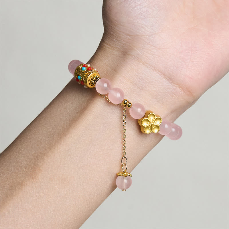 Nimara Ritual Tibetan White Agate Crystal Stone Flowers Positivity Bracelet