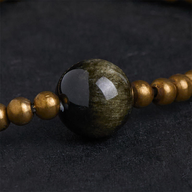 Nimara Ritual Plated Copper Brass Gold Sheen Obsidian Protection Wealth Bracelet