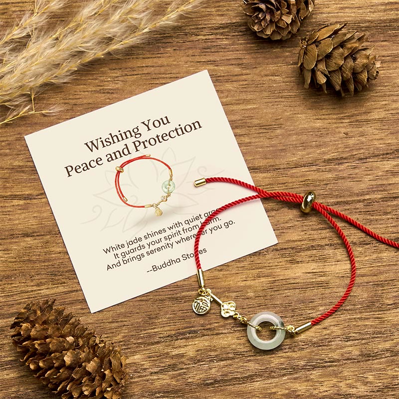 Nimara Ritual "Wishing You Peace and Protection" Jade Red Rope Bracelet Includes Gift Message Card