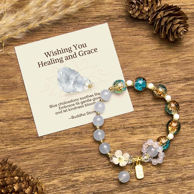 Nimara Ritual "Wishing You Healing and Grace" Blue Chalcedony Bracelet Includes Gift Message Card