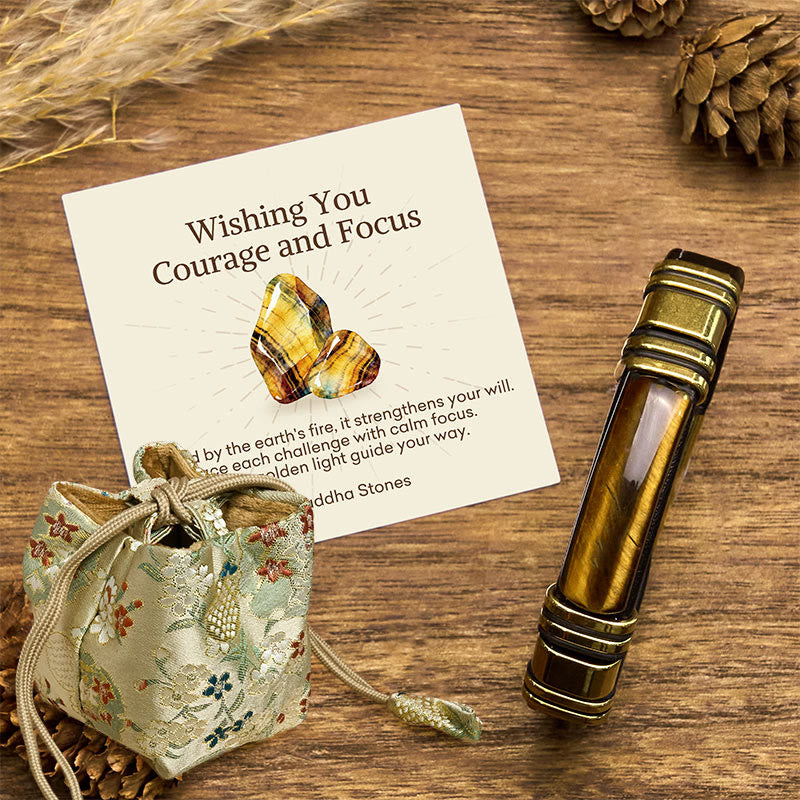 Nimara Ritual "Wishing You Courage and Focus" Tiger Eye Leather Bracelet Includes Gift Message Card