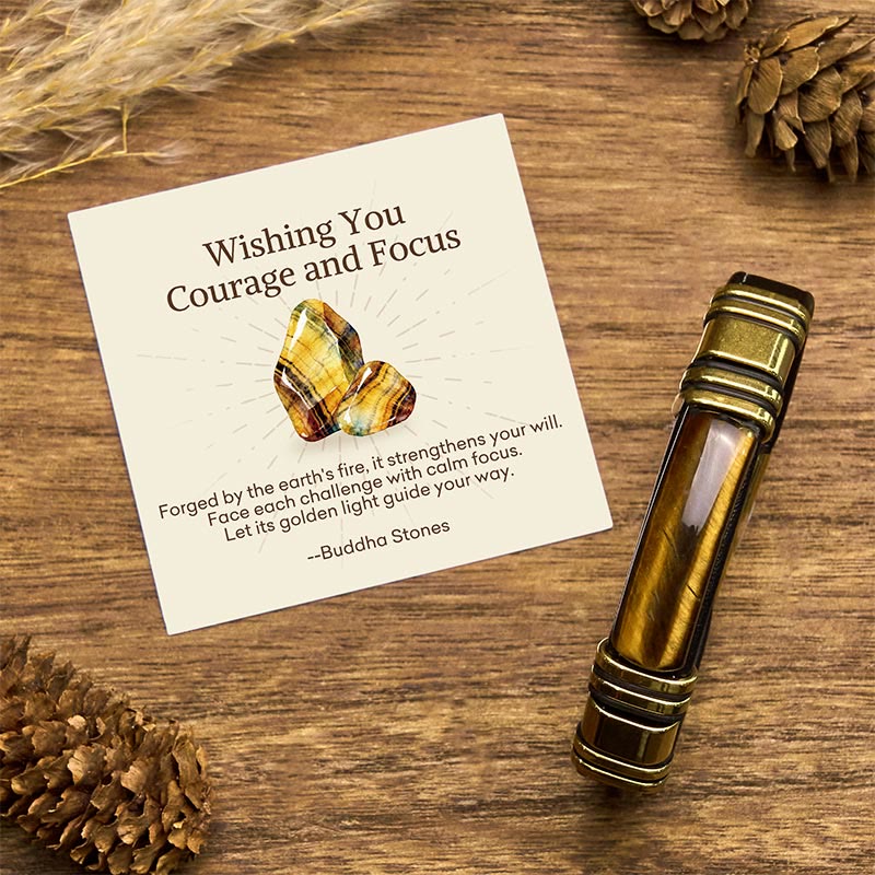 Nimara Ritual "Wishing You Courage and Focus" Tiger Eye Leather Bracelet Includes Gift Message Card
