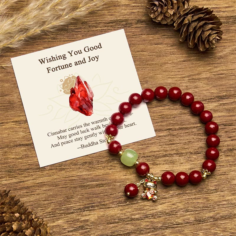Nimara Ritual "Wishing You Good Fortune and Joy" Cat Cinnabar Bracelet Includes Gift Message Card