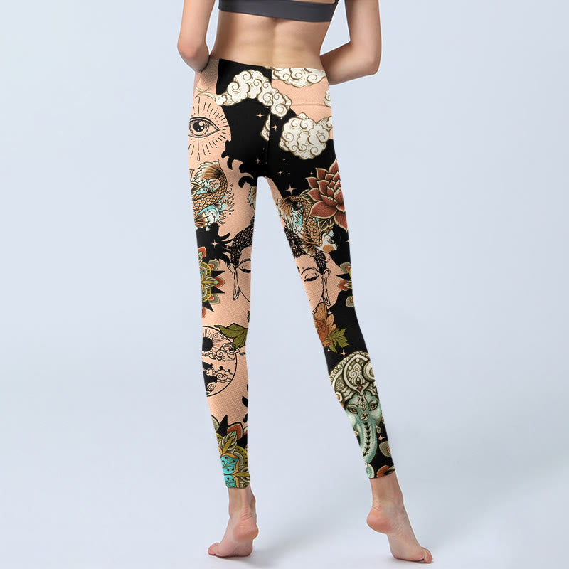 Nimara Ritual Lotus Ganesh Mandala Evil Eye Koi Fish Yin Yang Shape Gym Leggings Women's Yoga Pants