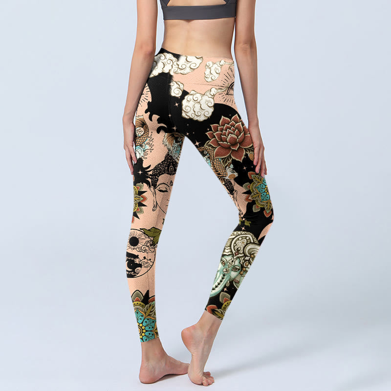 Nimara Ritual Lotus Ganesh Mandala Evil Eye Koi Fish Yin Yang Shape Gym Leggings Women's Yoga Pants