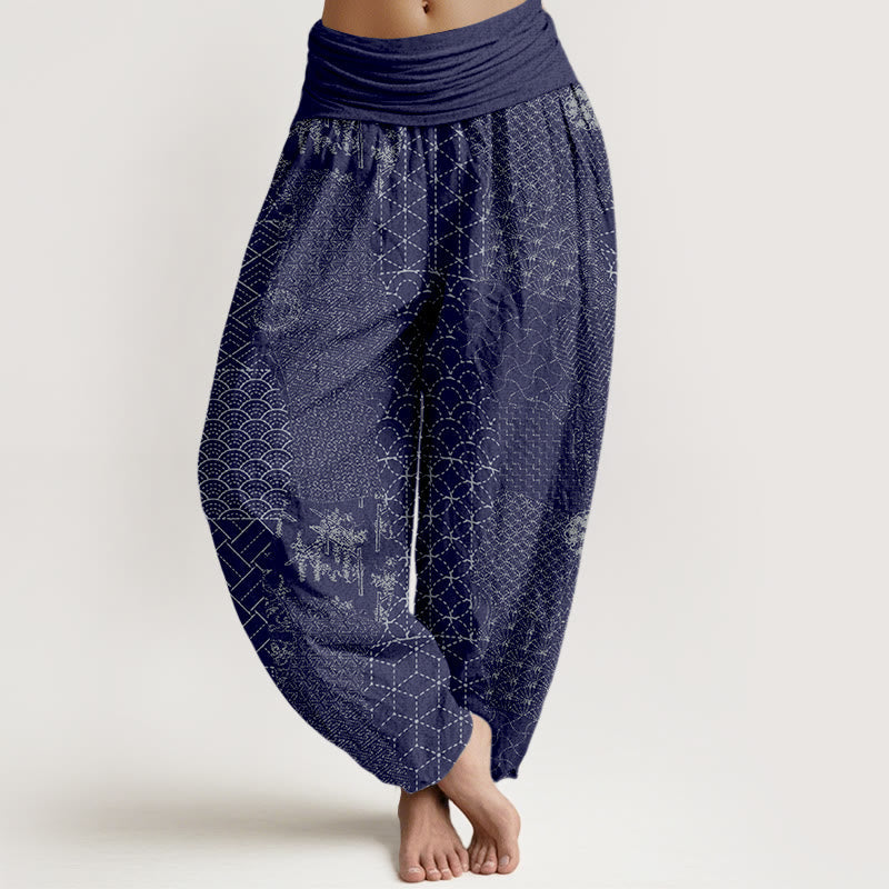 Nimara Ritual Geometric Pattern Women's Elastic Waist Harem Pure Cotton Printed Pants