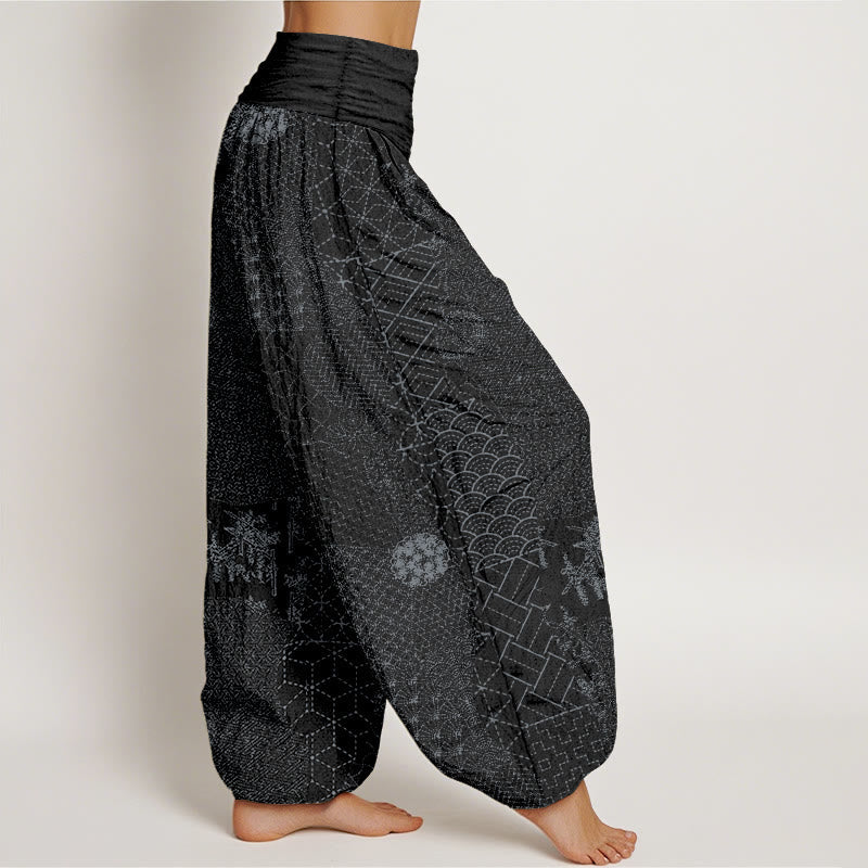 Nimara Ritual Geometric Pattern Women's Elastic Waist Harem Pure Cotton Printed Pants