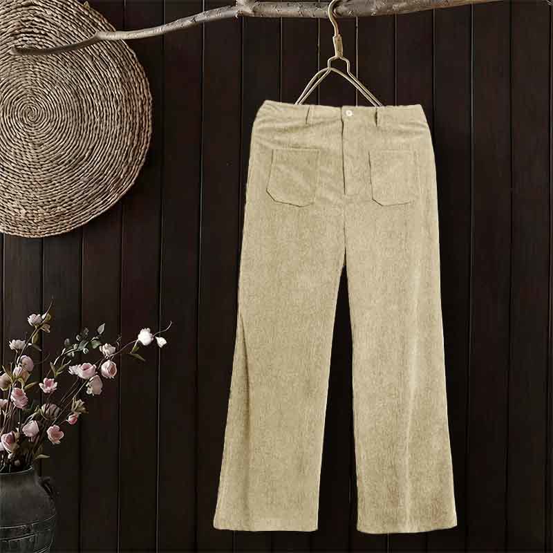 Nimara Ritual Plain Corduroy Polyester Women's Buttons Wide Leg Pants With Pockets