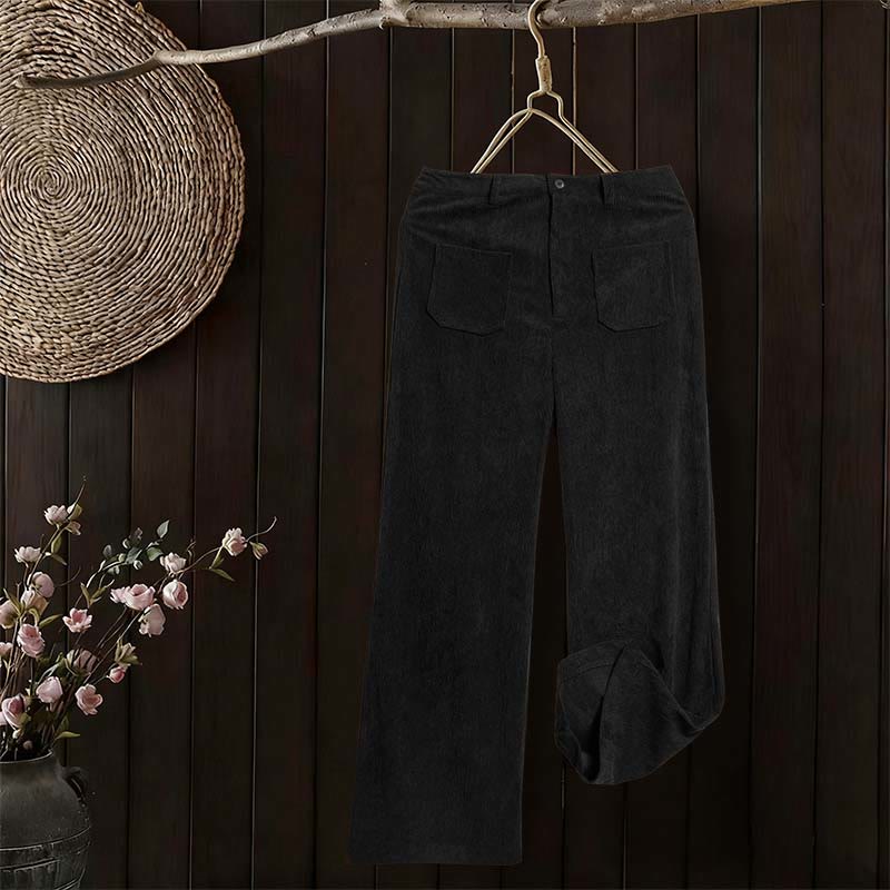 Nimara Ritual Plain Corduroy Polyester Women's Buttons Wide Leg Pants With Pockets
