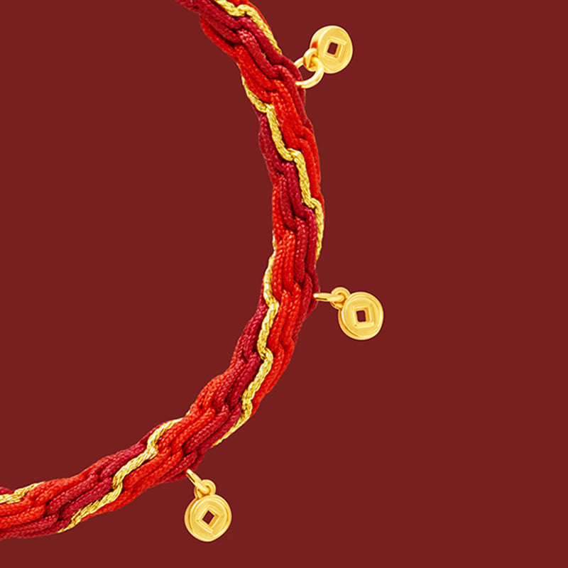 Nimara Ritual Copper Plated 18k Gold Year Of The Horse Fu Character Red String Luck Braided Bracelet