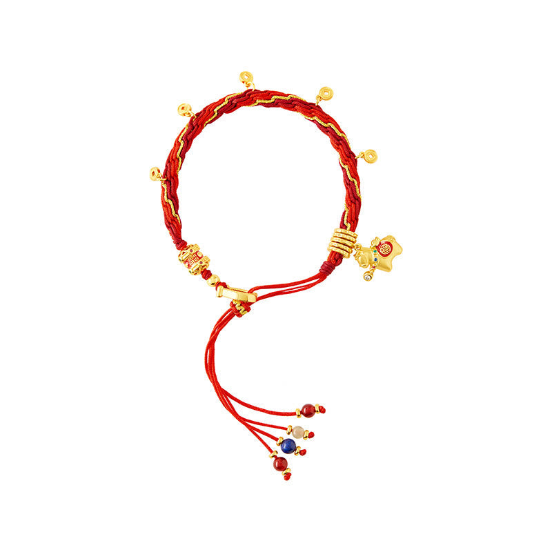 Nimara Ritual Copper Plated 18k Gold Year Of The Horse Fu Character Red String Luck Braided Bracelet