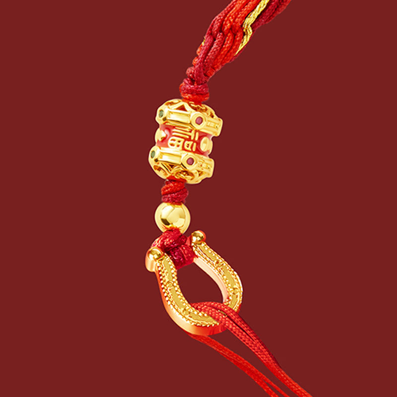 Nimara Ritual Copper Plated 18k Gold Year Of The Horse Fu Character Red String Luck Braided Bracelet