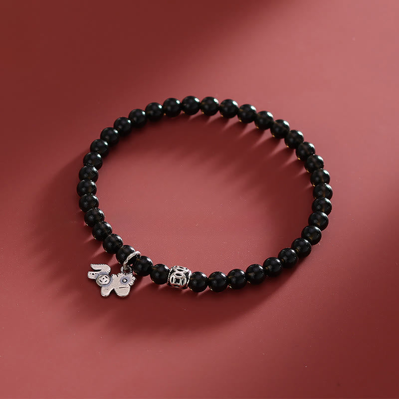 Nimara Ritual Year Of The Horse 925 Sterling Silver Natural Black Obsidian Strength Bracelet