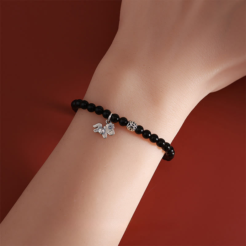 Nimara Ritual Year Of The Horse 925 Sterling Silver Natural Black Obsidian Strength Bracelet