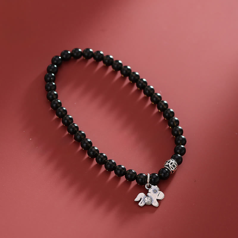 Nimara Ritual Year Of The Horse 925 Sterling Silver Natural Black Obsidian Strength Bracelet