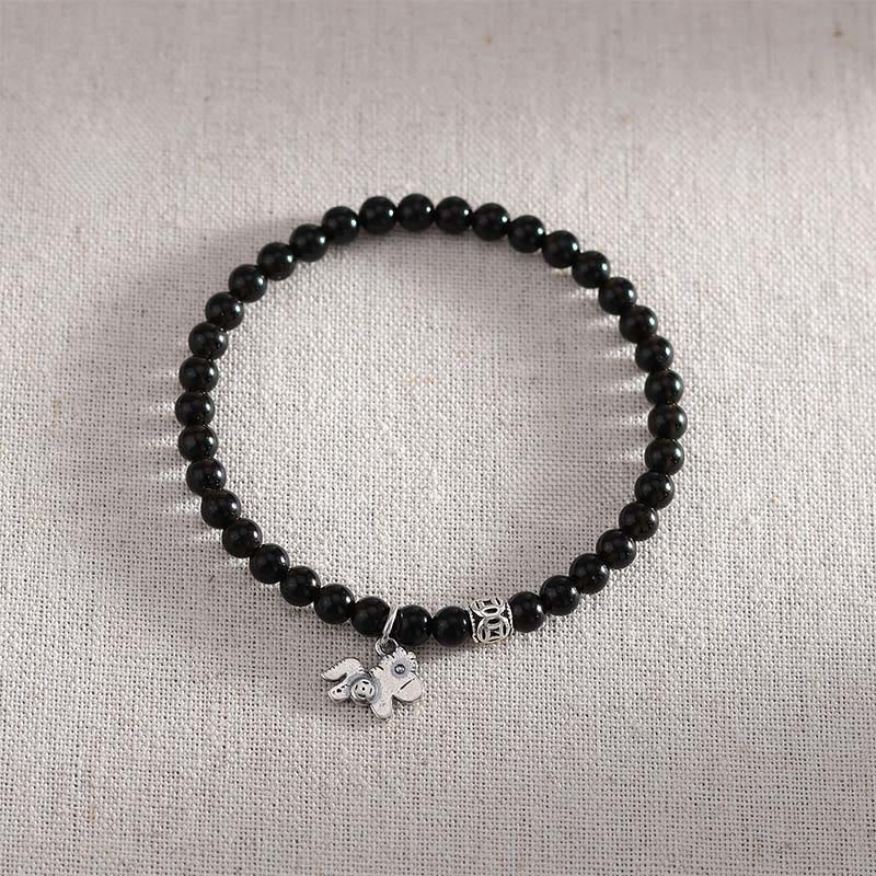 Nimara Ritual Year Of The Horse 925 Sterling Silver Natural Black Obsidian Strength Bracelet