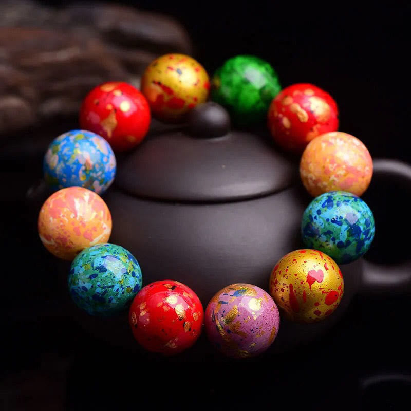 Nimara Ritual Multicolored Lacquer Craft Sandalwood Single Wrap Beaded Protection Bracelet