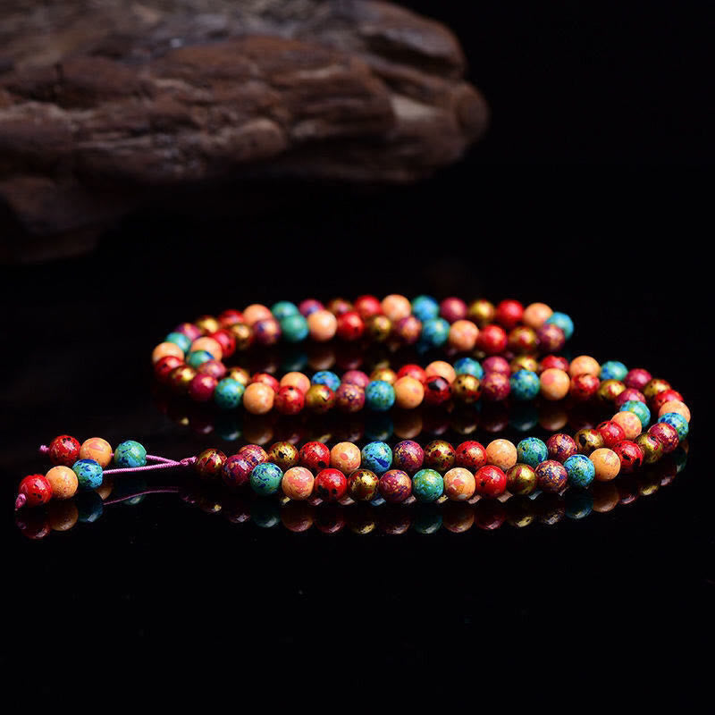 Nimara Ritual Multicolored Lacquer 108 Mala Beads Craft Sandalwood Protection Multilayer Bracelet