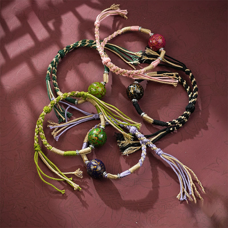 Nimara Ritual Lacquer Craft Bead Multicolored Braided String Bracelet