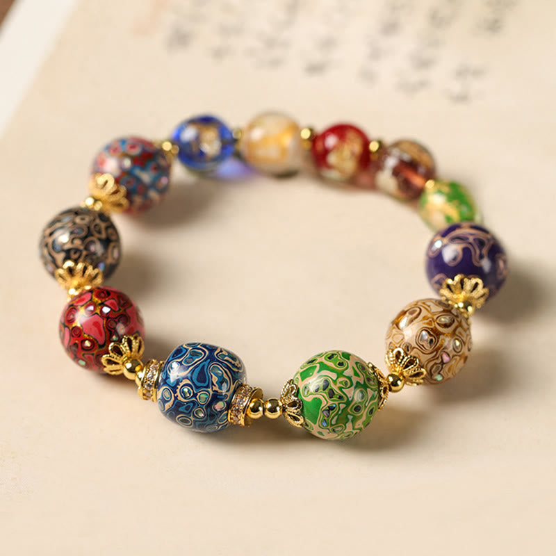 Nimara Ritual Colorful Liuli Glass Sandalwood Gourd Bead Lacquer Craft Bracelet