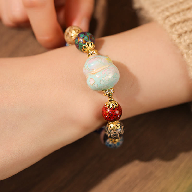 Nimara Ritual Colorful Liuli Glass Sandalwood Gourd Bead Lacquer Craft Bracelet